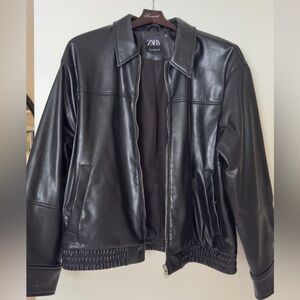 Zara Black Faux Leather Bomber Jacket